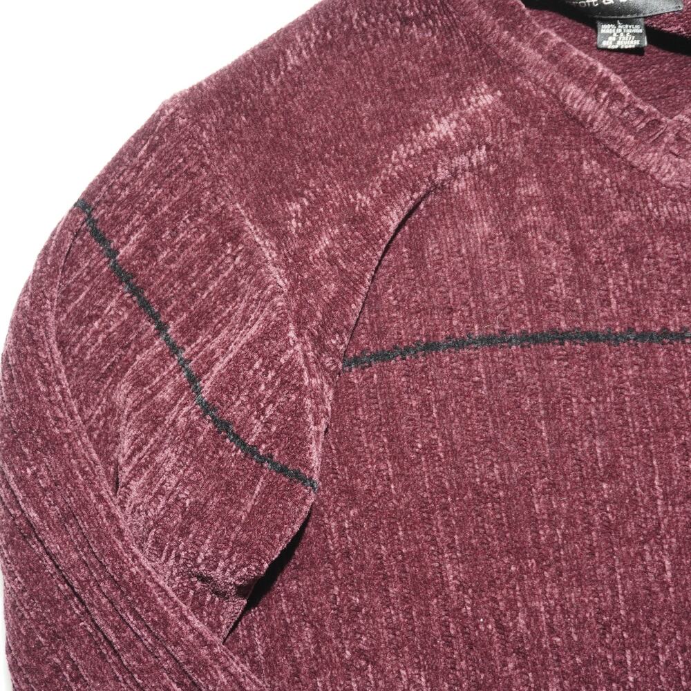 Croft & Barrow Chenille Sweater Men’s L Burgundy V-Neck Textured Minimal - Picture 5 of 9